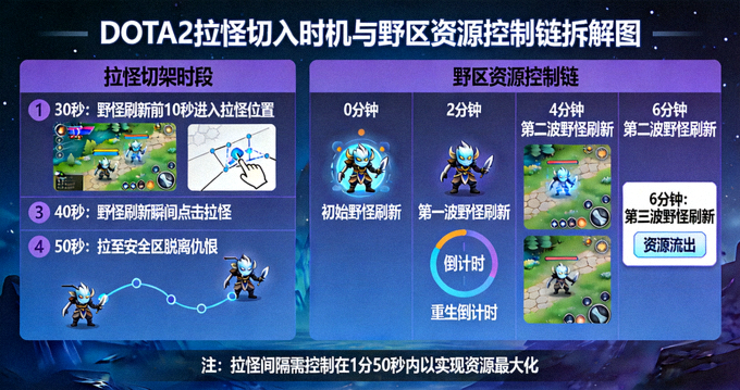 DOTA2拉怪切入时机与野区资源控制链拆解图